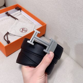 Designer Hermes Clemence Leather Classic Belt