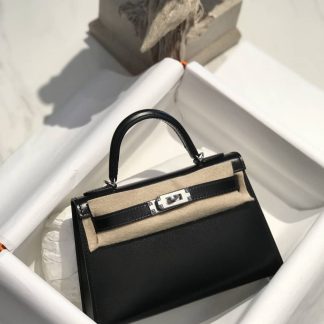 Replica Hermes Mini Kelly II 20 Black Box Palladium Hardware Bag