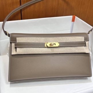 Replica Hermes Kelly Elan Madame Leather Etoupe Bag Size 28