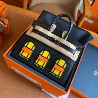 Replica Hermes So Black Midnight Faubourg Birkin 20 Matte Alligator Bag