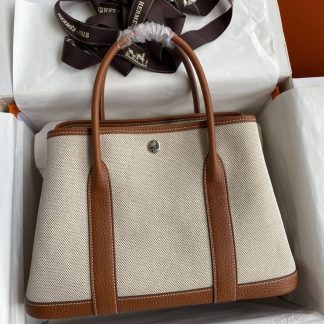 Replica Hermes Garden Party 30 Toile Leather Bag