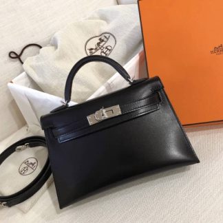 Replica Hermes Kelly Mini II Sellier Black Box Calfskin Bag