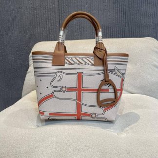 Replica Hermes Steeple 25 Canvas Leather Tote Bag