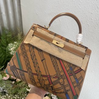 Replica Hermes Kelly 28 Vintage Print Limited Edition Tote Bag