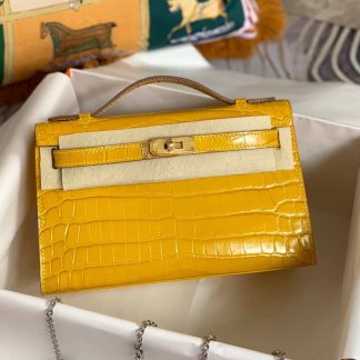 Replica Hermes Kelly Pochette Shiny Alligator Leather Bag