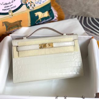 Replica Hermes Kelly Pochette Shiny Alligator Leather Bag