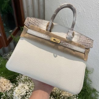 Replica Hermes Touch Birkin 25 Niloticus Crocodile & Calfskin Leather Bag