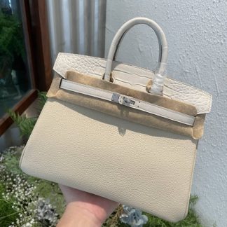 Replica Hermes Touch Birkin 25 Niloticus Crocodile & Calfskin Leather Bag