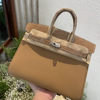 Replica Hermes Touch Birkin 25 Niloticus Crocodile & Calfskin Leather Bag