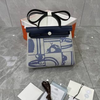 Replica Hermes Herbag Zip 31 Blue Hunter Leather Canvas Bag