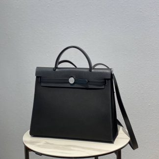 Replica Hermes Herbag Zip 31 Hunter Leather Canvas Bag