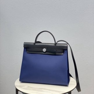 Replica Hermes Herbag Zip 31 Hunter Leather Canvas Bag