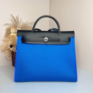 Replica Hermes Herbag Zip 31 Hunter Leather Canvas Bag