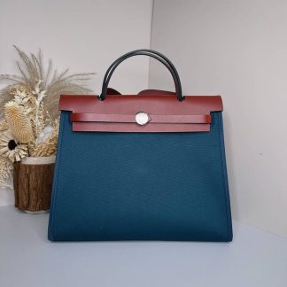 Replica Hermes Herbag Zip 31 Hunter Leather Canvas Bag