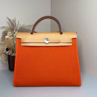 Replica Hermes Herbag Zip 31 Hunter Leather Canvas Bag