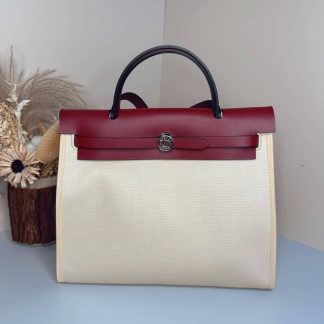 Replica Hermes Herbag Zip 31 Hunter Leather Canvas Bag