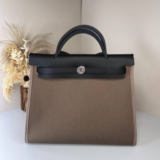 Replica Hermes Herbag Zip 31 Hunter Leather Canvas Bag