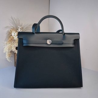 Replica Hermes Herbag Zip 31 Hunter Leather Canvas Bag