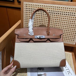 Replica Hermes Birkin 30 Swift Leather Toile H Canvas Bag