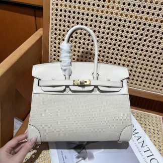 Replica Hermes Birkin 35 Swift Leather Toile H Canvas Bag