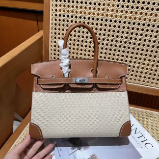 Replica Hermes Birkin 35 Swift Leather Toile H Canvas Bag