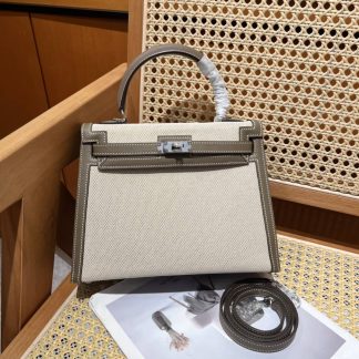 Replica Hermes Kelly 28 Canvas Barenia Leather Bag