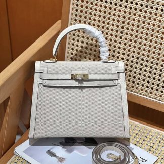 Replica Hermes Kelly 28 Canvas Barenia Leather Bag