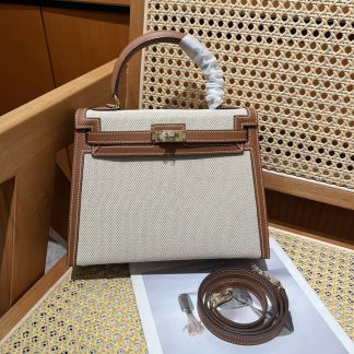 Replica Hermes Kelly 28 Canvas Barenia Leather Bag