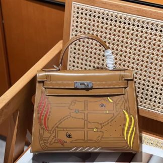 Replica Hermes Kelly 28 Custom Painted Vintage Bag